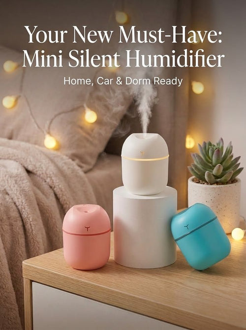 USB Mini Cool Mist Humidifier | Silent Aroma Diffuser with LED Night Light